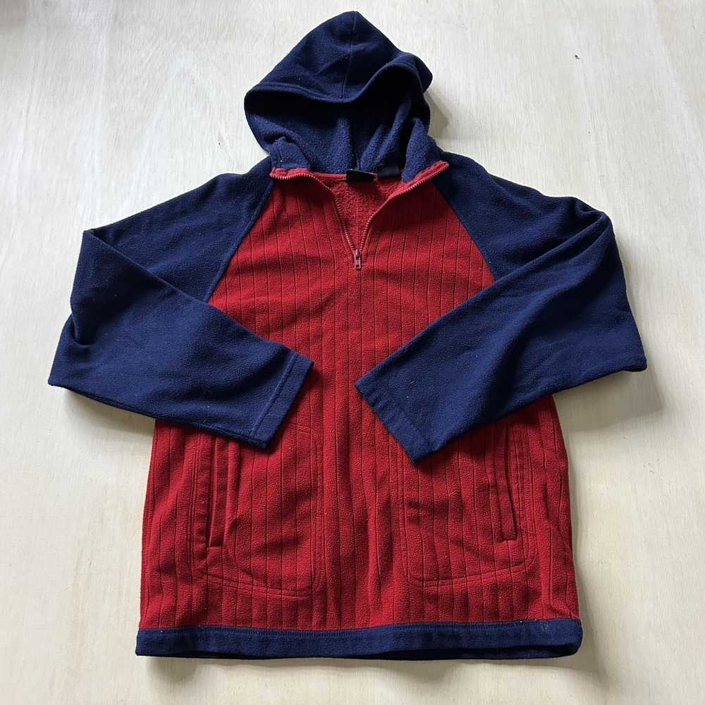 Vintage Route 66 Hoodie Boys 14-16 Red Blue Fleece 1/4 Zip Colorblock Pullover